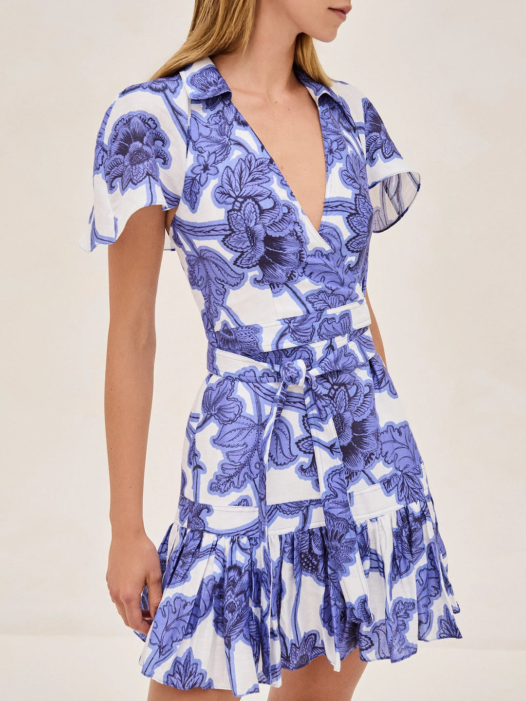 Alexis outlets Melyssa Blue Floral Mini V-Neck Dress