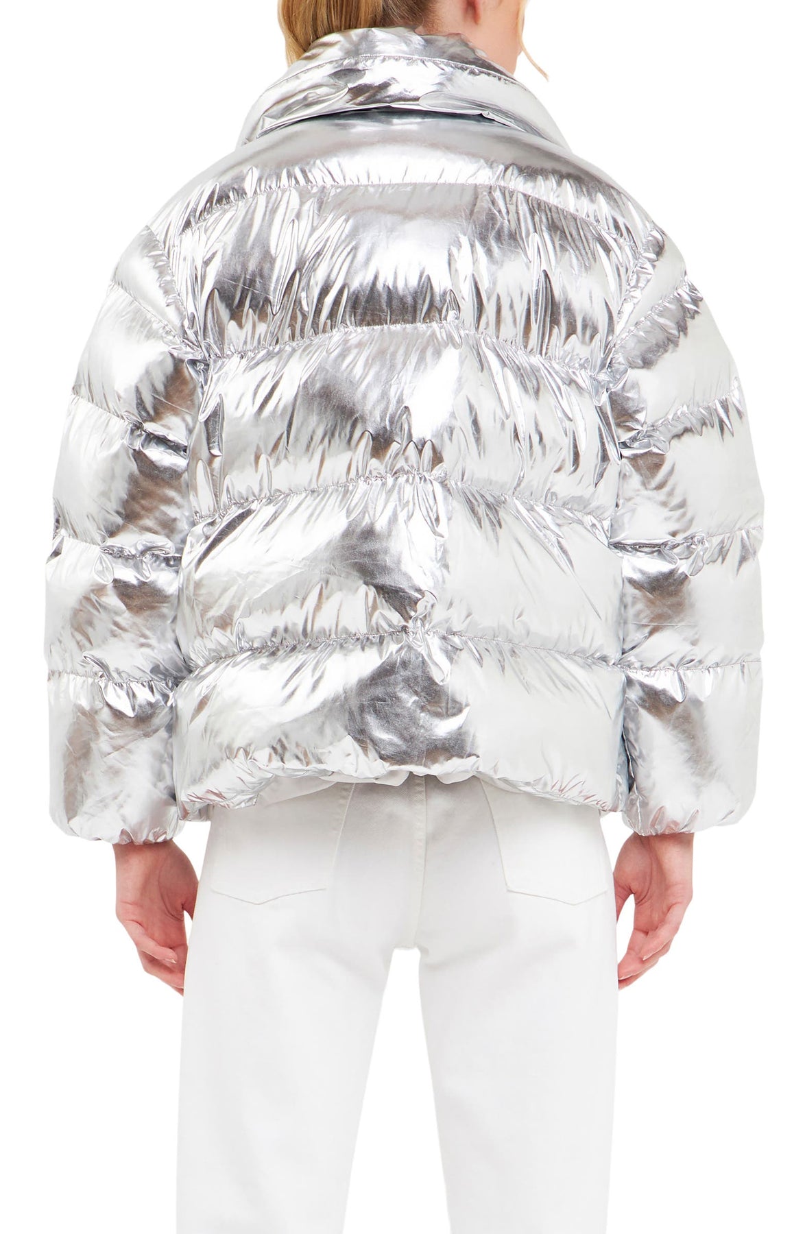 In The Mix Denim Shiny Puffer in Silver
